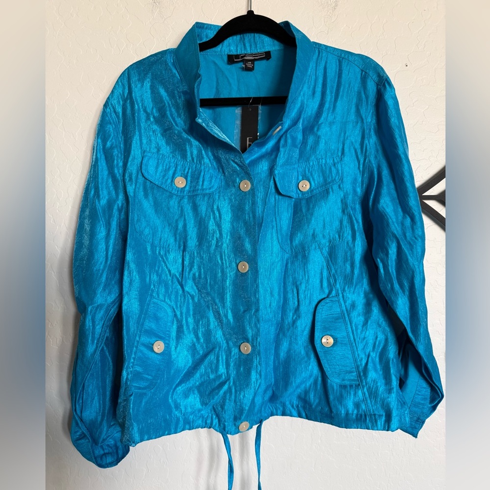 LINEAR Azure Blue Lightweight Safari Jacket - NEW - 1X